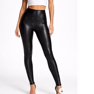 Spanx Leggings Womens M Black Faux Leather Coated High Waisted Pull On Skinny